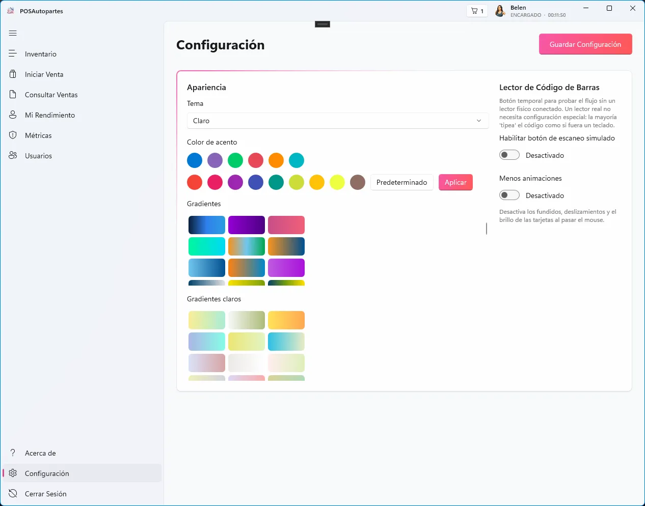 Configuración del sistema: sucursales, terminales y preferencias.